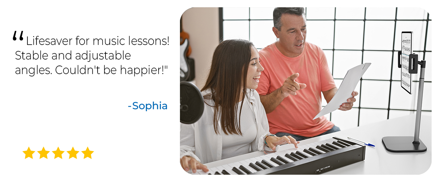 Portable iPad stand for music lessons, adjustable iPad Air stand keeps notes stable and clear
