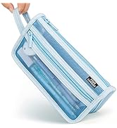 Four Candies Grid Mesh Pencil Case with Handle and Zipper, Clear Double-layer Pencil Pouch Marker...