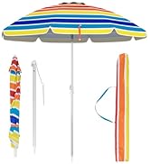 Toolsempire 6.5 ft Beach Umbrella, Portable Umbrella Outdoor with Sand Anchor, Sun Protection, Pu...