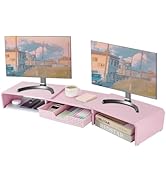 LEKETREE Dual Monitor Stand Riser with Drawer, Desk Organizer and Accessories, Metal Laptop Stand...