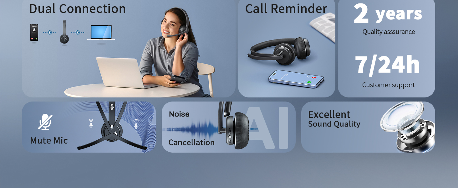 wireless headset with mic for work