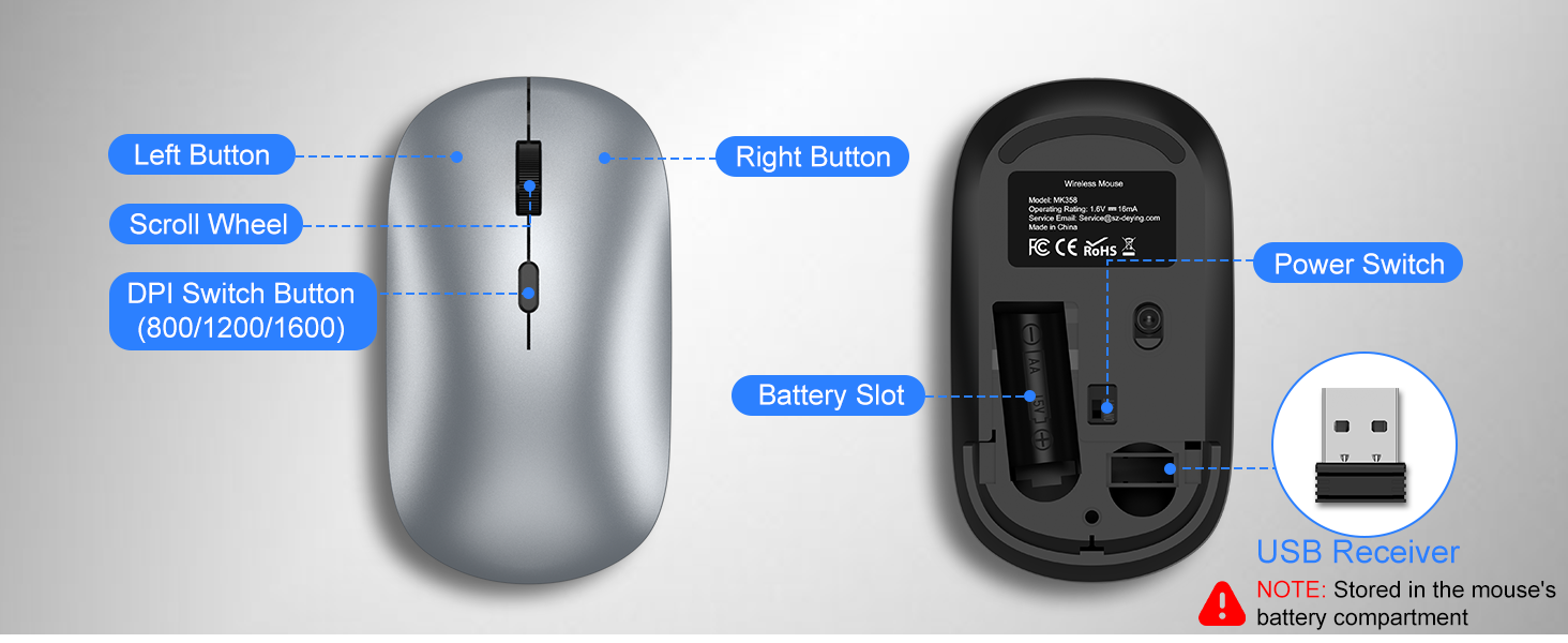 Wireless Keyboard and Mouse Combo, Ultra-Slim Full Size Silent Ergonomic Keyboard Mouse