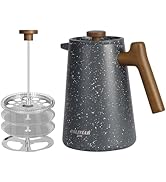 POLIVIAR French Press Coffee Maker, 34 oz Coffee Press with Real Wood Handle, Double Wall Insulat...