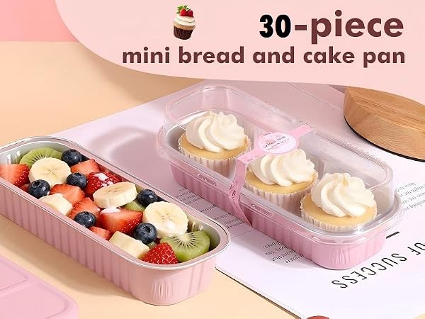 Mini Loaf Cake Pan with Lids and Spoons Disposable Aluminum Tin Foil Pans