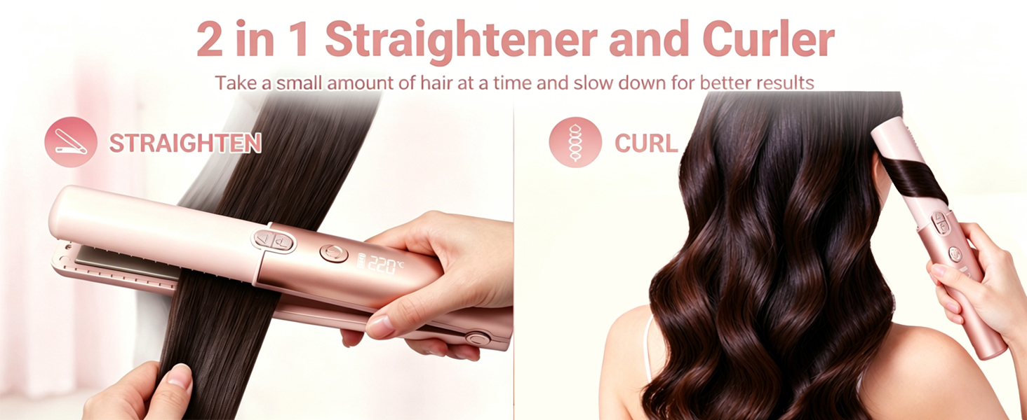 Cordless Hair Straightener Dual Voltage Mini Flat Iron Curler