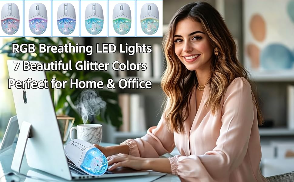 Clear Aqua Water Glitter Liquid Sand Silent Mouse with Inner Bunny Print