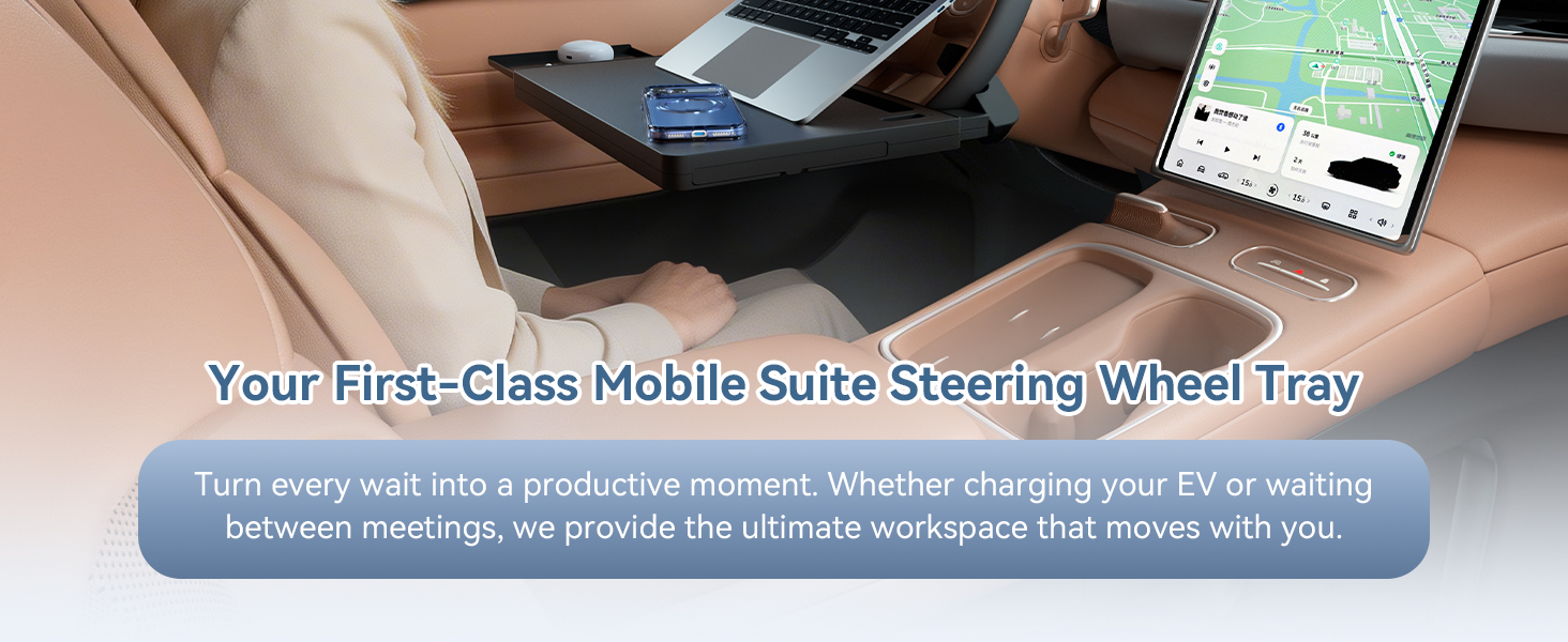 Adjustable car desk fits thick steering wheel covers