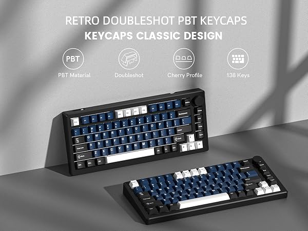 Double Shot PBT keycaps, Cherry Profile Keyboard Key cap, black blue white Custom keycaps 75 Percent