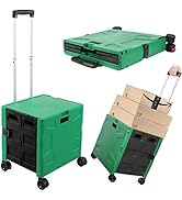 Foldable Shopping Utility Cart Portable Rolling Crate Handcart with 360°Rotate Wheel,Hidden Lid,T...