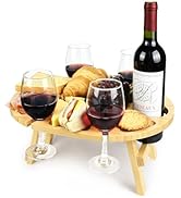 Tirrinia Small Picnic Wine Table,Portable Picnic Table Set The Wine Glass&amp; Bottle in Place,Foldab...