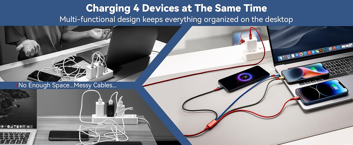 Fast charging for 4 devices at the same time retractable chargers for multiple devices usbc lighting