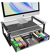 Simple Trending 2-Tier Glass Metal Monitor Stand Riser,Computer Desk Organizer with Drawer for La...