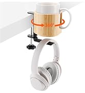 Nnewvante Desk Cup Holder, 2 in 1 360° Rotating Headphone Hanger Under Desk, 360° Anti-Spill Cup ...