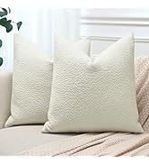 OTOSTAR Pack of 2 Textured Boucle Throw Pillow Covers 18x18 Inch Cream Beige Accent Solid Pillowc...