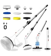 MayKing Electric Spin Scrubber with 9 Brush Heads, 3-Angle &amp; 4-Length Adjustable Cordless Power S...