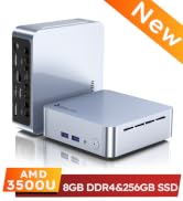 Glorlin Mini PC, AMD Ryzen 5 3500U CPU Small Desktop Computer 8GB DDR4 RAM 256GB NVMe SSD