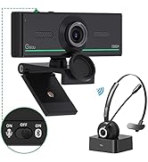 Gsou Webcam with Headset and Microphone, Webcam with Wireless Headset, 1080P Webcam with Privacy ...
