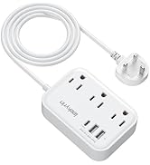 UK Adapters for Travel(13A), US to UK Plug Adapter with 3 Outlets 3 USB Charging Ports (USB-C), T...