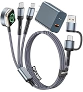 Travel Essentials for Apple Watch Charger,Multi Charging Cable &amp; Block for iPhone 17,iWatch Charg...