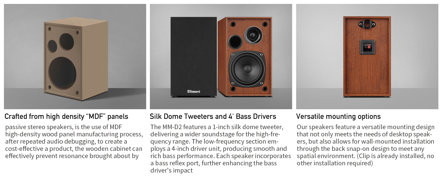 Wooden enclosure, 4-inch woofer, wall-mount design