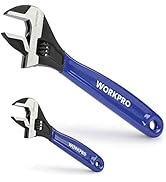 WORKPRO 2-piece Adjustable Wrench Set, 6-Inch &amp; 10-Inch, Extra-Wide Jaw Black Oxide Wrench, Metri...