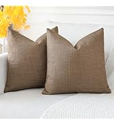 OTOSTAR Pack of 2 Throw Pillow Covers 24x24 Inch Linen Coffee Brown Pillowcases Farmhouse Decorat...