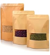 50 Pcs 3.5" x 5.5" Kraft Paper Bags with Window,Resealable Stand Up Pouches, Sealable Zipper Bags...
