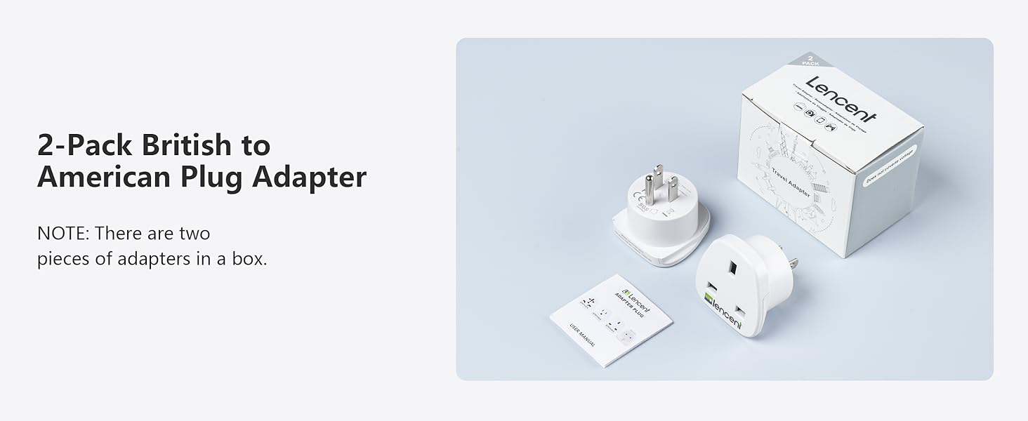 2-Pack British to American Plug Adapter