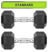 HANDBODE Hex Dumbbell Set, 2.5-65 lb Rubber Encased Exercise &amp; Fitness Dumbbells, Weights Dumbbel...