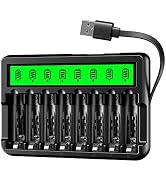 EBL 8 Bay LCD AA AAA Battery Charger with Built-in Cable Battery Charger High-Speed Charging, Ind...