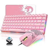 Pink Gaming Keyboard and Mouse,3 in 1 Rainbow LED Backlit Wired Mechanical Keyboard Blue Switch,R...