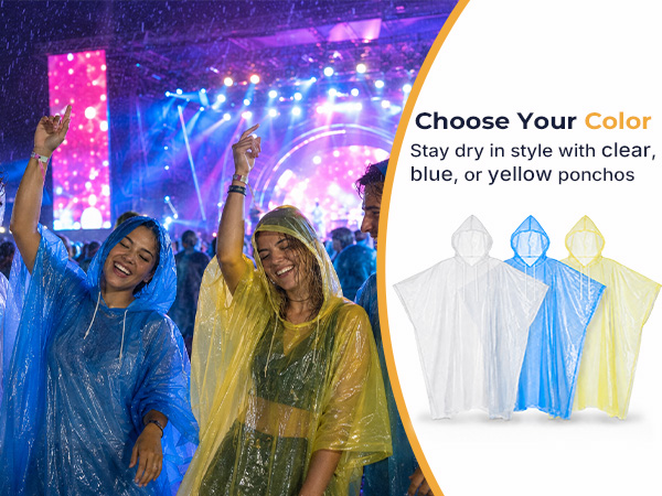 you can choose white clear blue yellow ponchos