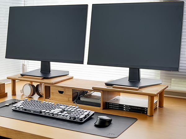 ROCDEER Adjustable Monitor Stand Riser in Bamboo