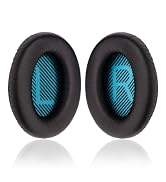 Pair of oval-shaped black replacement ear cushions with blue mesh interior lining, designed for headphones.