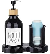 Mouthwash Dispenser for Bathroom, 16oz Plastic Mouthwash Dispenser with Cup Holder and Tray Mouth...