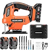 GEARLASSO Cordless Jig Saw 21V with 2×2.0Ah Batteries, 2800 RPM Variable Speed Jigsaw for Wood &amp; ...
