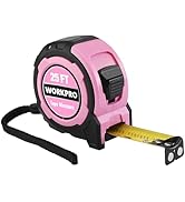 WORKPRO 25FT Pink Tape Measure, 1/8 Fractions Easy Read Measuring Tape, Retractable Nylon Coating...