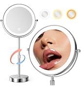 Nicesail LED Lighted Makeup Mirror Tabletop, 10X Magnifying Mirror with 3 Color Lights, Brightnes...