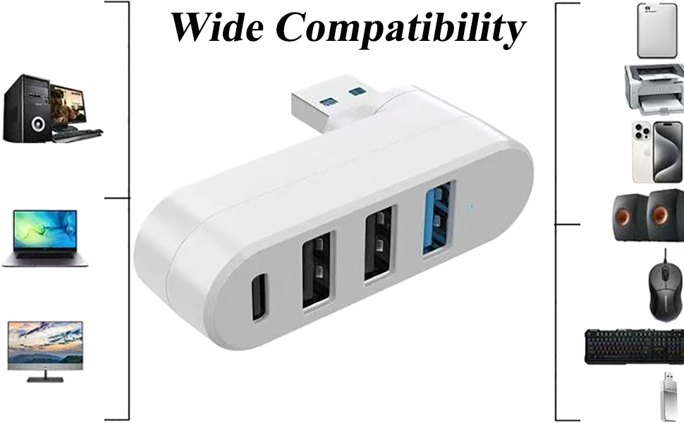 4 in 1 [90°/ 180° Degree Rotation] USB 3.0 Hub