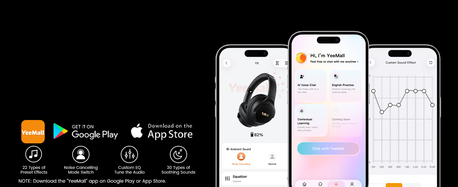 1Mii AI Y8 Active Noise Cancelling Headphones, Wireless Headphones Over Ear Bluetooth 6.0