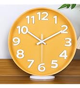 45MinST 12-Inch Modern Yellow Indoor/Outdoor Wall Clock, Silent Non-Ticking, Large Numbers, Accur...