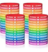 DaikeAion 60pcs Motivational Wristbands Bulk Gifts for Students Colored Inspirational Quotes Rubb...