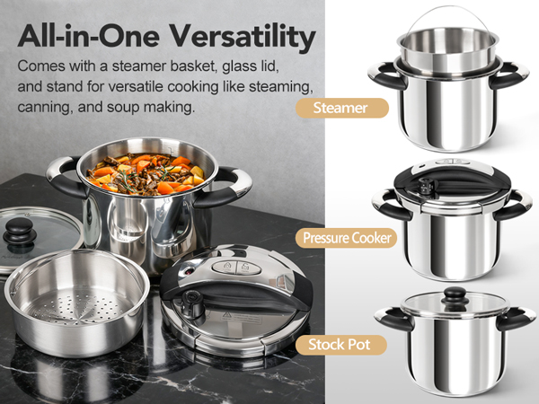 pressure cooker stainless steel pressure cooker with steamer and glass lid for multi-use