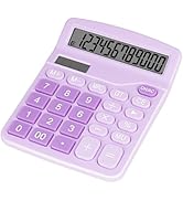 DANRONG Cute Purple Desktop Calculator with Big Buttons, Dual Power Source, Solar and Battery, La...