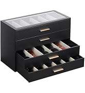AUTORK PU Leather Sunglasses Organizer Case with Lock,4-Layer 24-Slot Eyeglass Display Box with D...