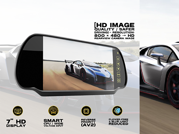 7 Inch TFT LCD Car Rearview Mirror Monitor