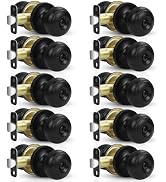 Estmoon 10 Pack Privacy Door Knobs for Bedroom Bathroom, Matte Black Door Handle with Lock Round ...