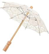 Toddmomy White Lace Umbrella Parasol Vintage Wedding Bridal Umbrella White Cotton Umbrella with W...