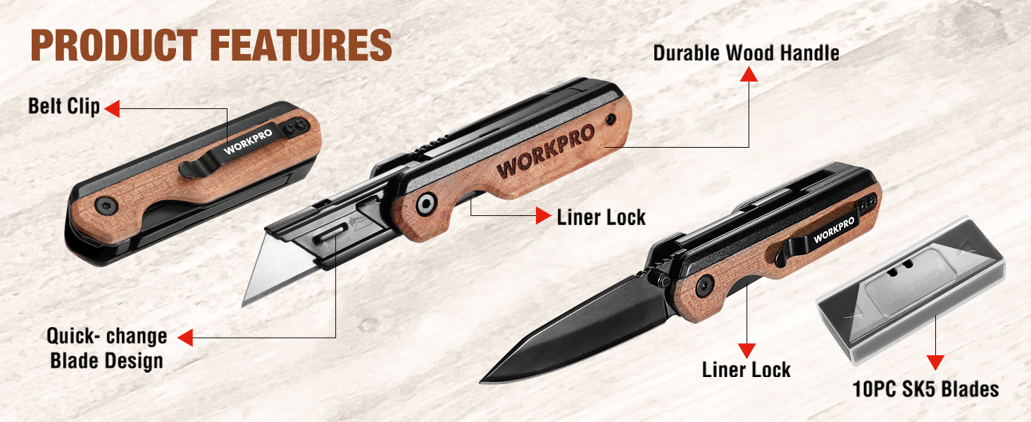 utility knife box cutter opener folding razor blade belt pocket heavy duty camping quick change