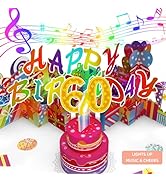Gumry 60TH Musical Birthday PopUp Card, Blowable LED Light Candle 3D Cards with Song 'HAPPY', App...